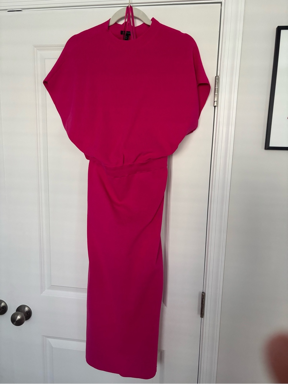 Ann Taylor Women's Fuchsia Midi Dress with Cap Sleeves